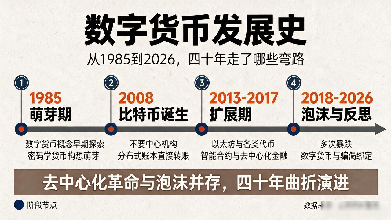 数字货币发展史是什么?从1985到2026,四十年走了哪些弯路