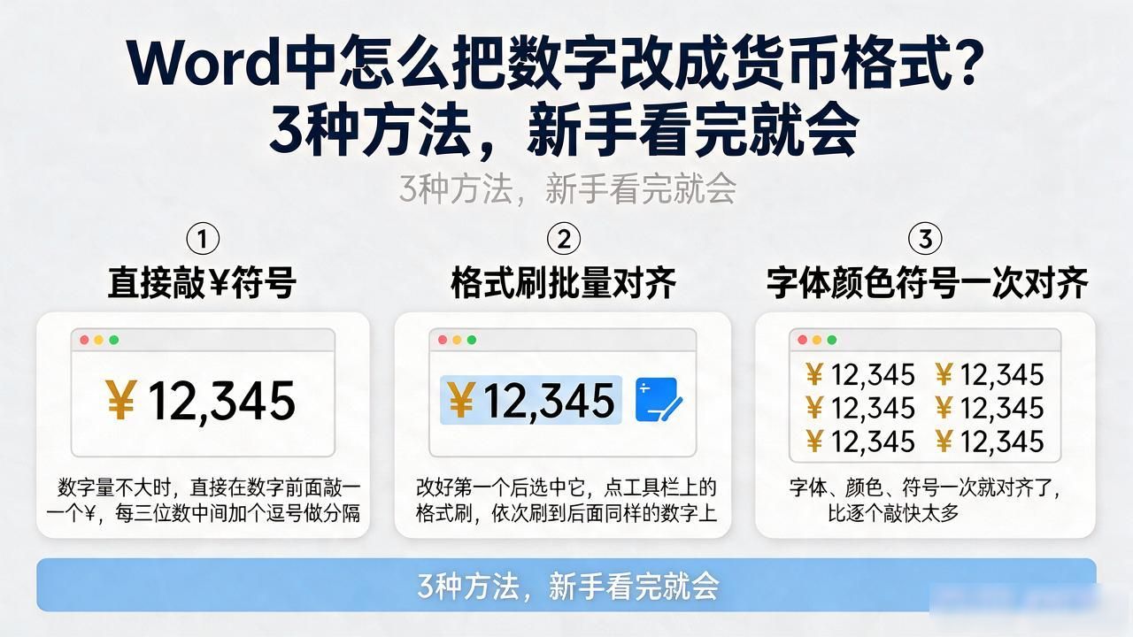 Word中怎么把数字改成货币格式?3种方法,新手看完就会